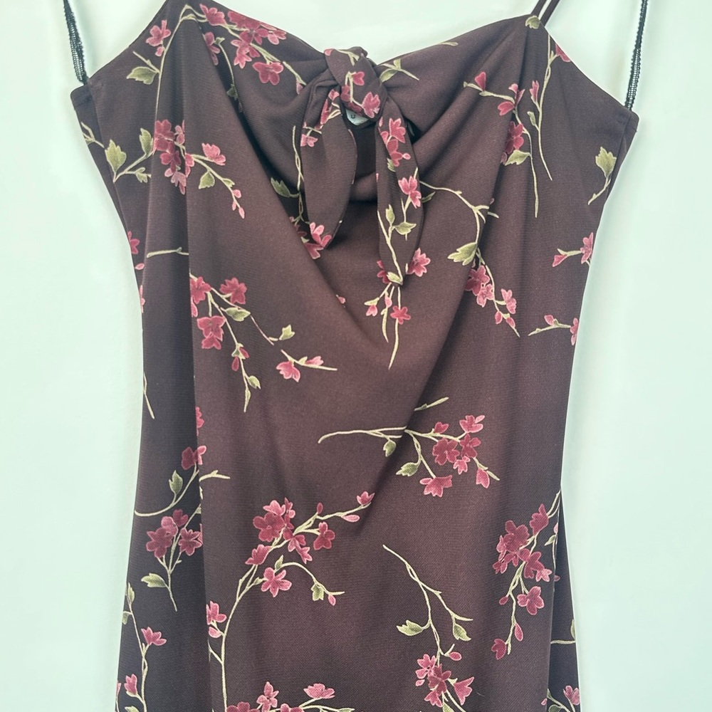 Vintage Y2k Teeze Me Deep Burgundy Dainty Pink Floral Fitted Dress - Picture 4 of 14